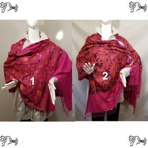 Magenta  Embroidered Pashmina 100% Wool Scarf